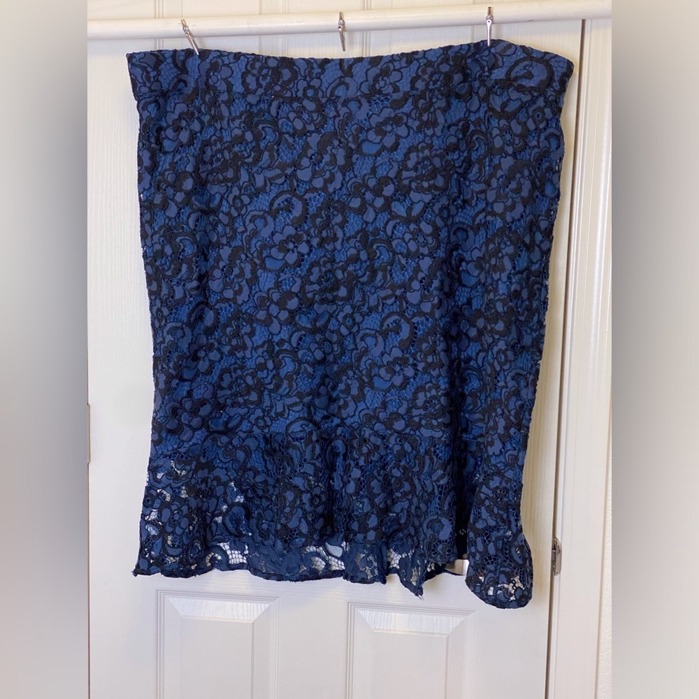 NEW Lane Bryant Blue and Black Lace Midi Skirt ~ Size 26